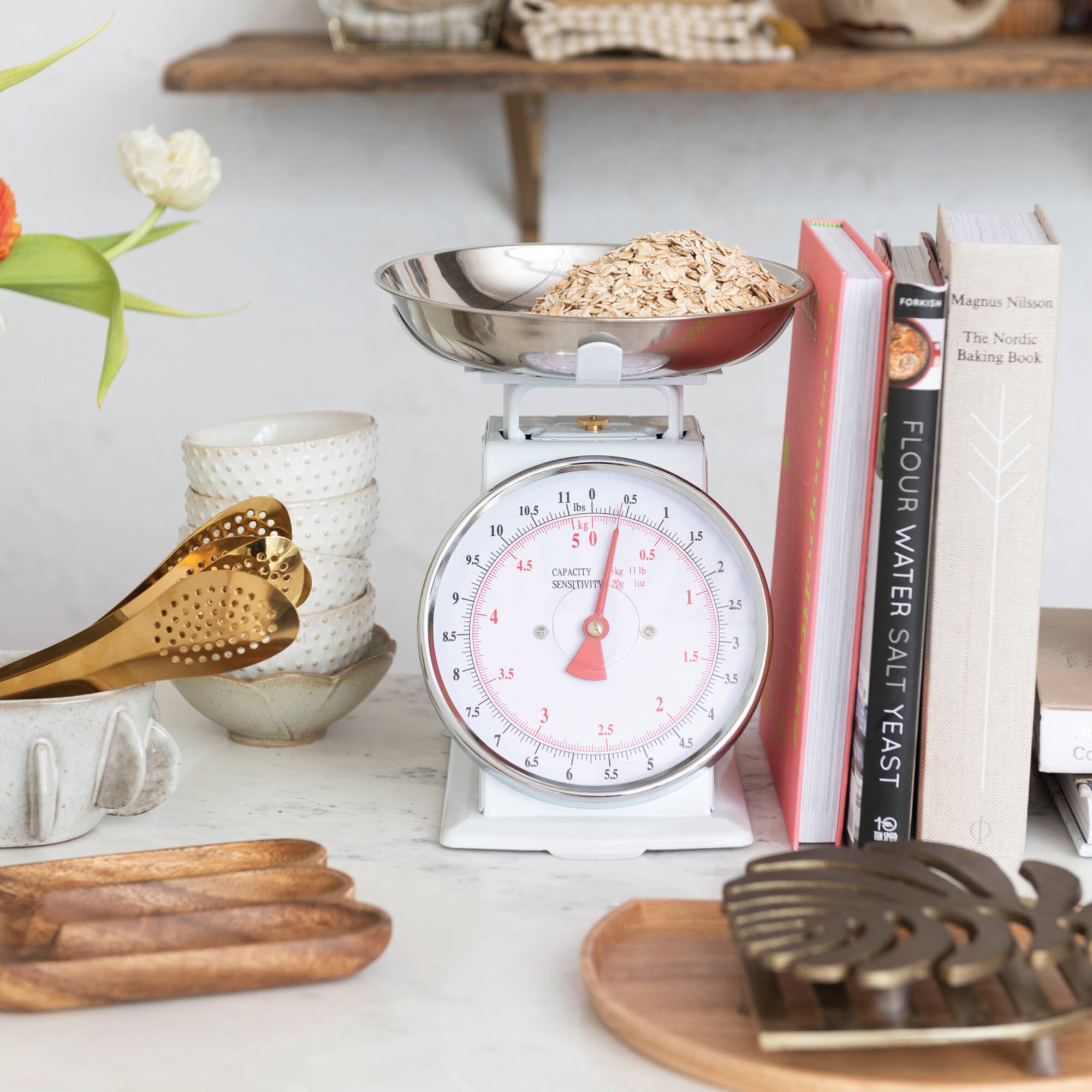 Hello Honey® White Metal Kitchen Scale with Removable Tray
